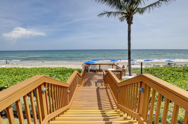 view of water feature featuring a view of the beach