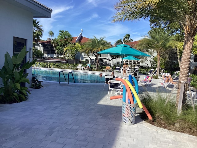 community pool with a patio