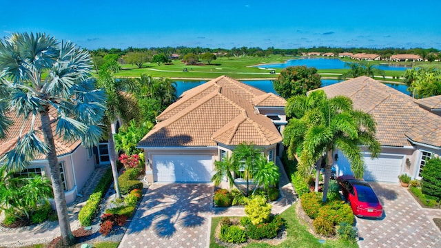 aerial view with a water view