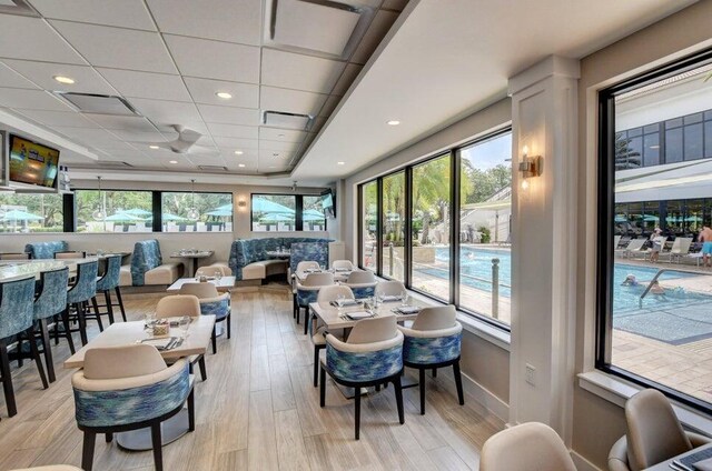 interior space with recessed lighting, a healthy amount of sunlight, and light wood-style floors