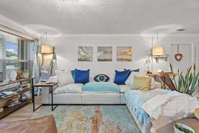 18989 SE Hillcrest Dr, Jupiter, FL 33469 - living room featuring ornamental molding and wood finished floors