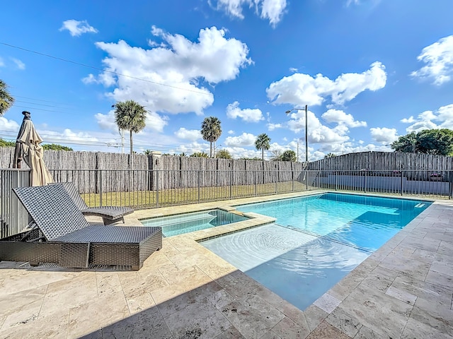 view of pool featuring a fenced in pool, a patio area, and a fenced backyard