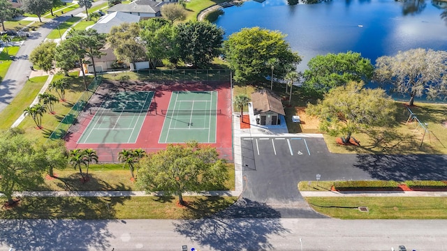 aerial view featuring a water view