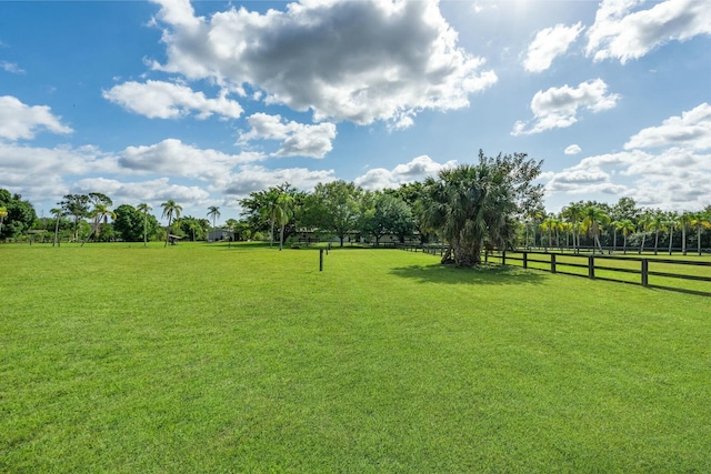 view of yard with a rural view and fence