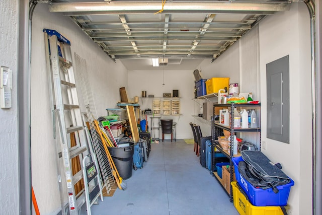 storage with a garage and electric panel