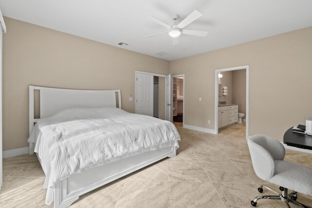 7250 Reserve Creek Dr, Port Saint Lucie, FL 34986 - bedroom featuring ensuite bathroom, ceiling fan, a closet, a walk in closet, and light tile patterned floors