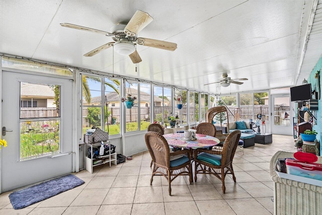 sunroom with a healthy amount of sunlight and a ceiling fan