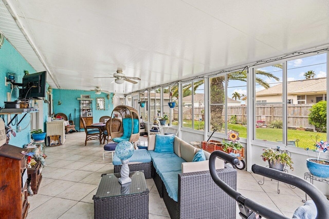 sunroom / solarium featuring ceiling fan and a healthy amount of sunlight