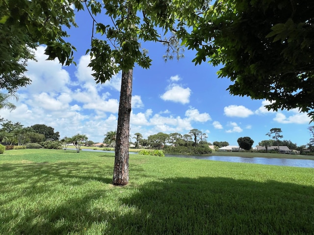 view of yard with a water view