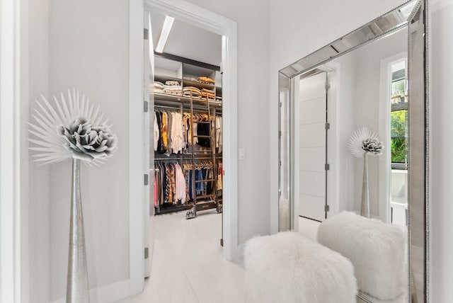 interior space featuring a walk in closet and a closet