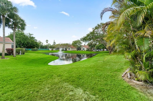 view of yard with a water view