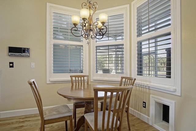 dining area featuring baseboards, wood finished floors, and a healthy amount of sunlight