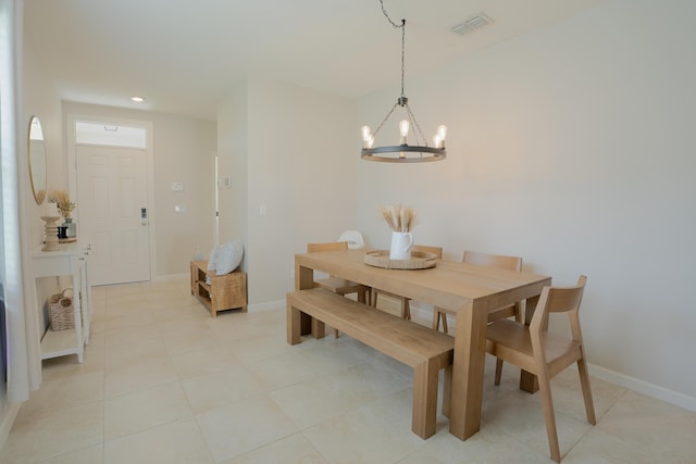 dining area with visible vents, baseboards, a chandelier, and recessed lighting