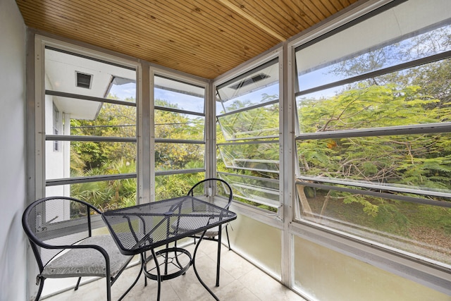 sunroom / solarium featuring a wealth of natural light and wood ceiling