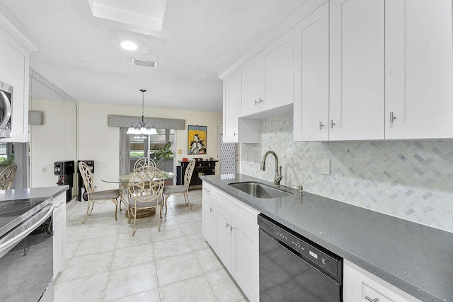 kitchen featuring a sink, white cabinets, stainless steel range with electric cooktop, decorative backsplash, and dishwasher