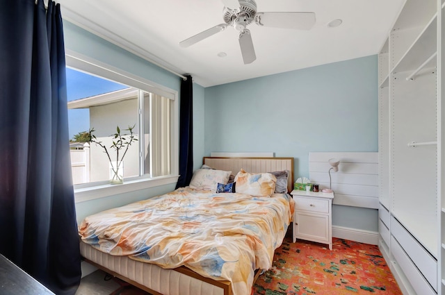 bedroom featuring ceiling fan