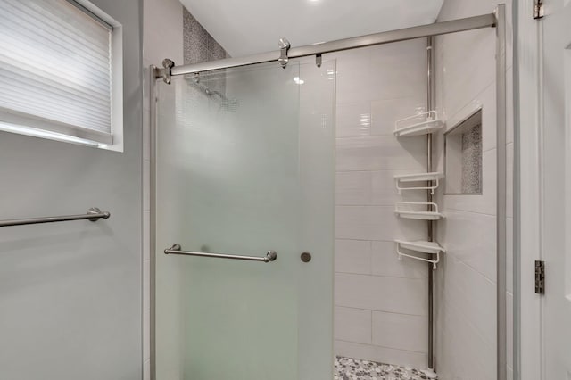 bathroom with a shower stall