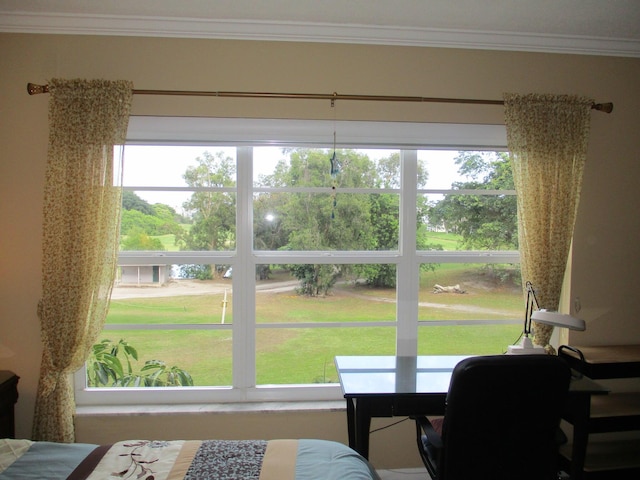 bedroom with crown molding