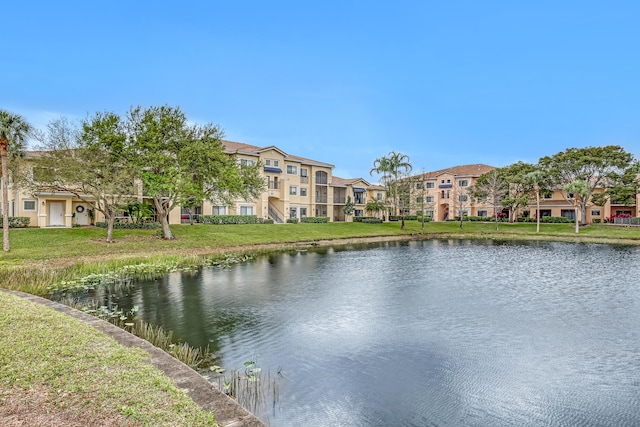 view of water feature with a residential view