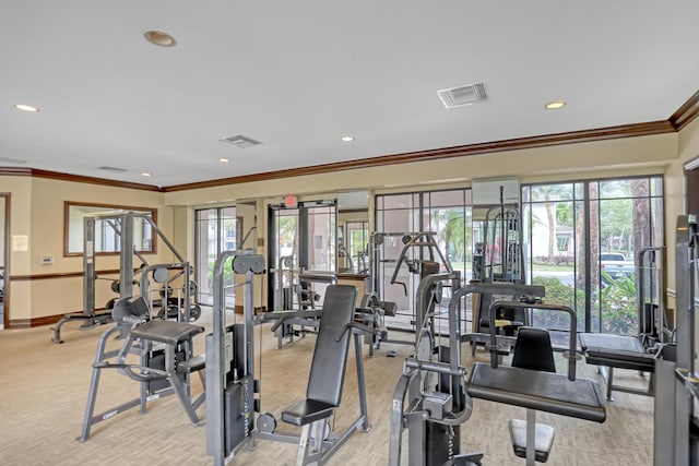 gym featuring recessed lighting, visible vents, and baseboards