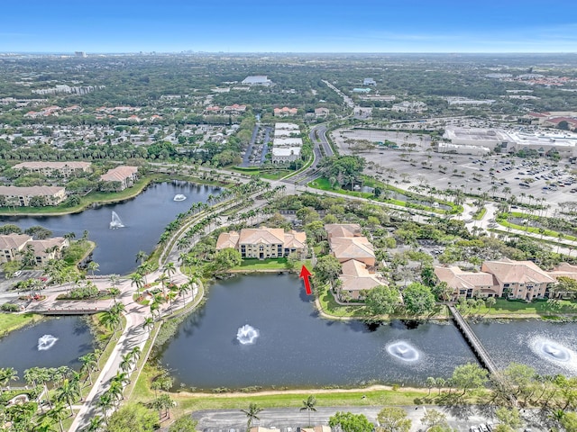 aerial view with a water view and a residential view