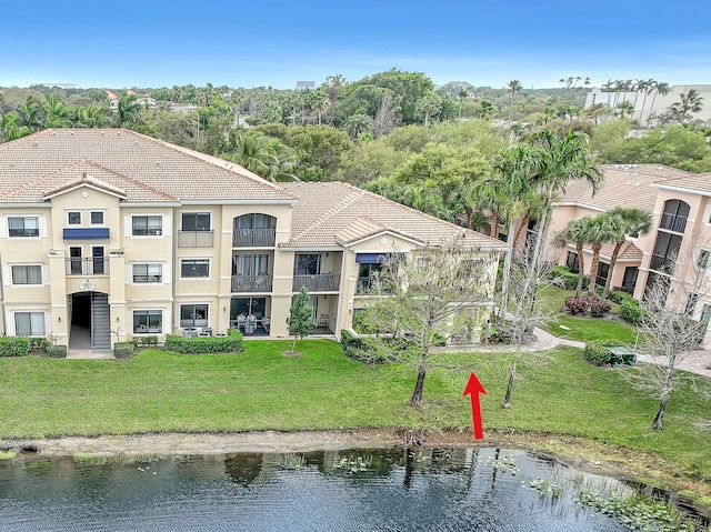 exterior space featuring a water view