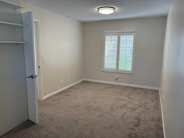 unfurnished bedroom featuring baseboards, a textured ceiling, and carpet