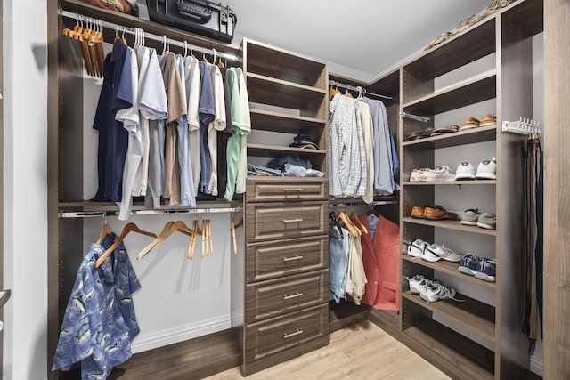 walk in closet featuring wood finished floors