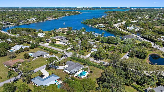 aerial view with a water view