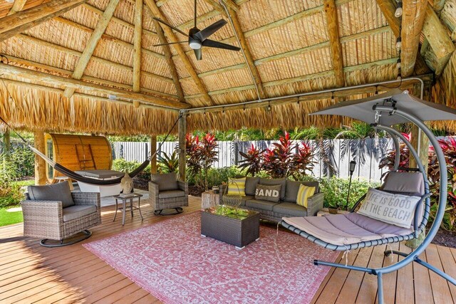 view of swimming pool featuring a fenced in pool, a patio, a gazebo, a fenced backyard, and an outdoor living space