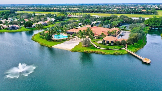 aerial view of a large body of water and a pool