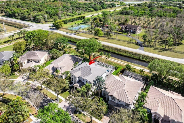 birds eye view of property with a residential view