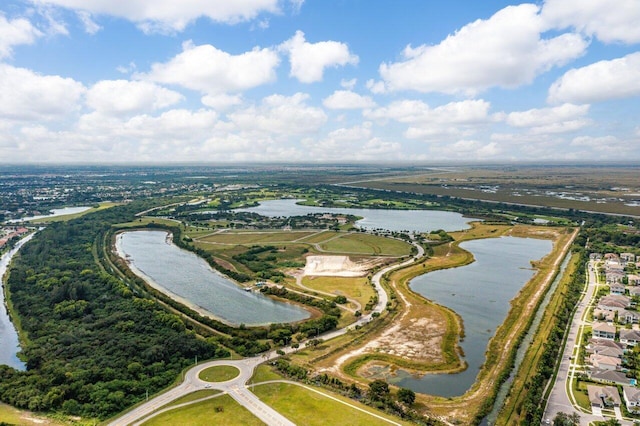 aerial view with a water view