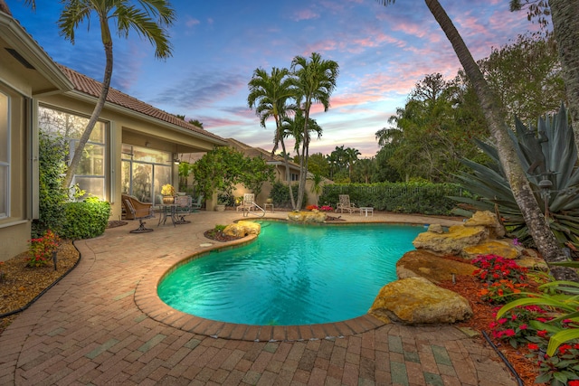 view of pool featuring a fenced in pool and a patio area