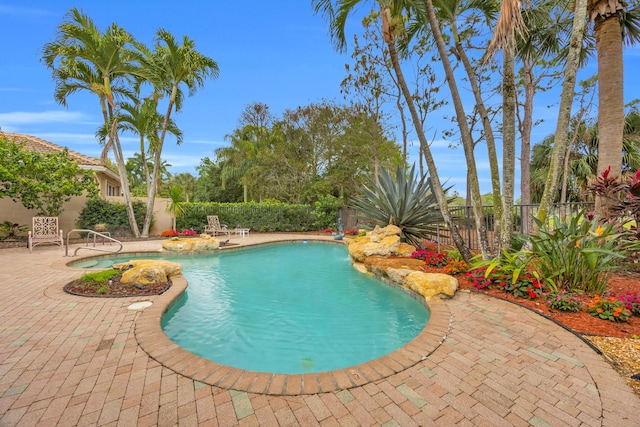 view of pool featuring a patio area, fence private yard, and a fenced in pool