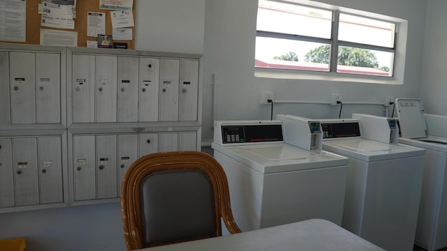 community laundry room featuring washer and clothes dryer and mail area