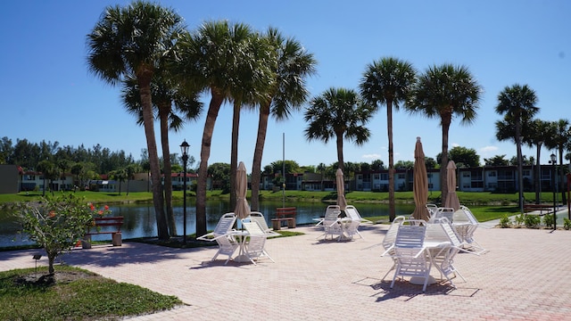 view of property's community with a water view