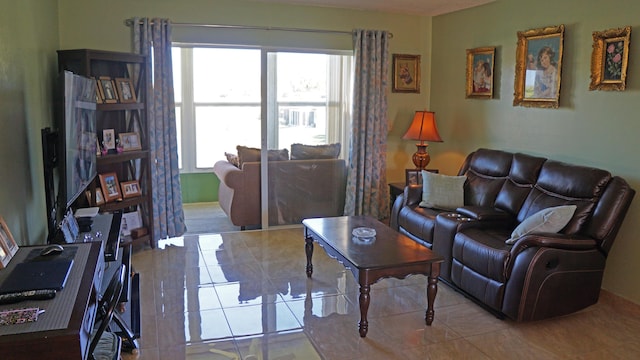 view of tiled living area