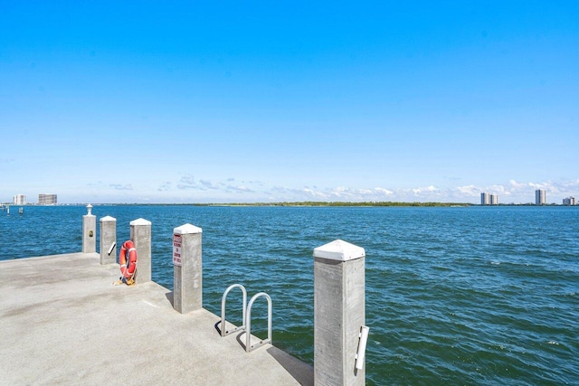 view of dock with a water view