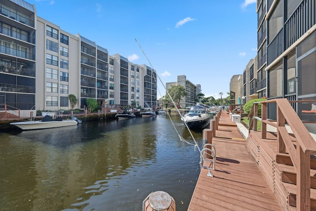 view of dock with a water view