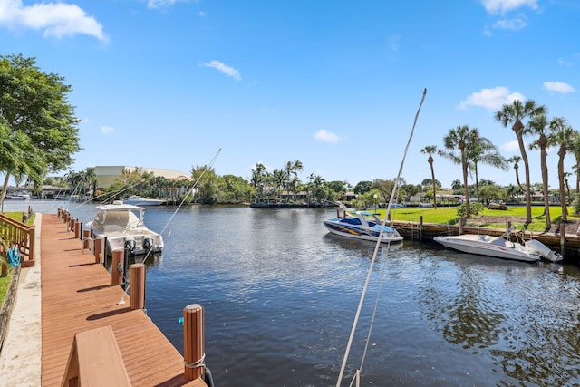 view of dock with a water view