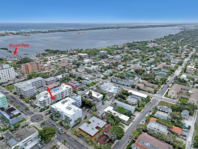 bird's eye view featuring a water view