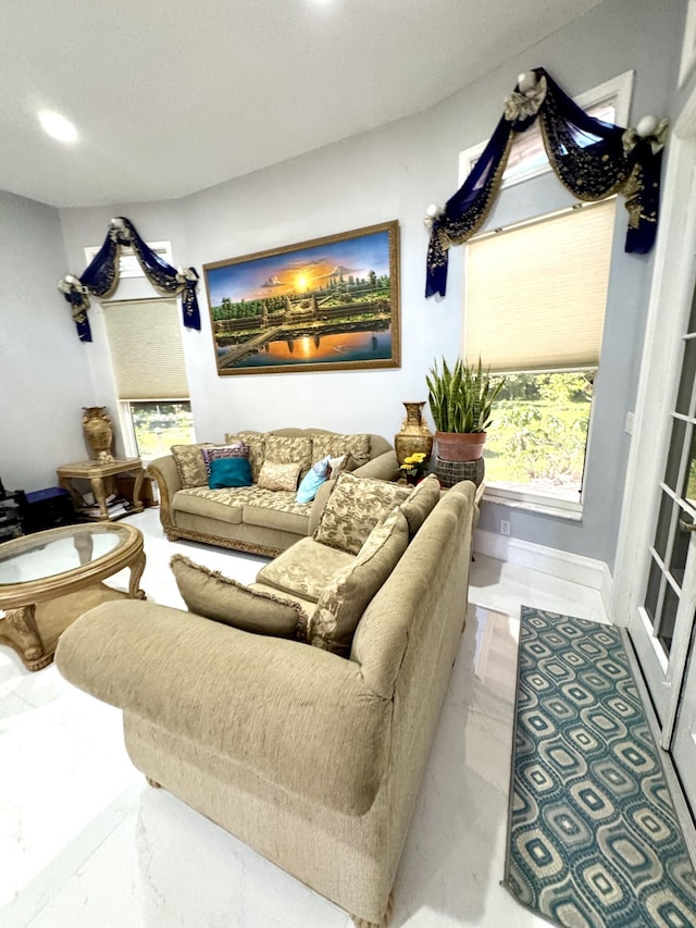 living area with baseboards