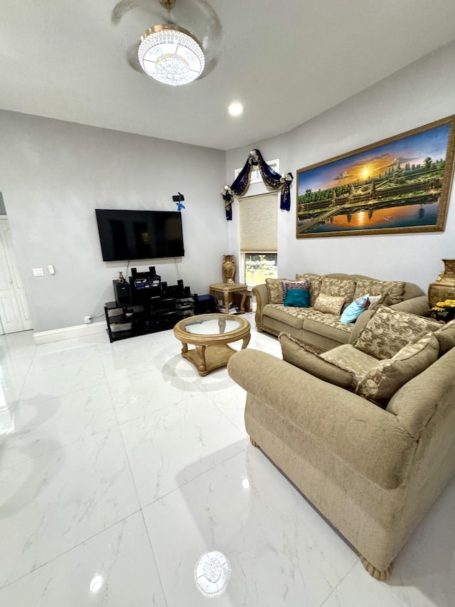 living room with marble finish floor