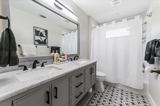 full bath with visible vents, a sink, and toilet