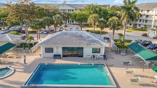 pool with a patio