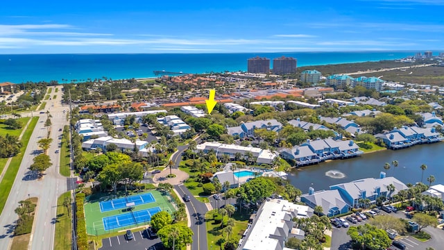 aerial view featuring a water view