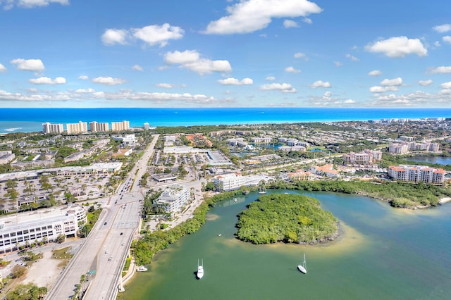 aerial view with a view of city and a water view