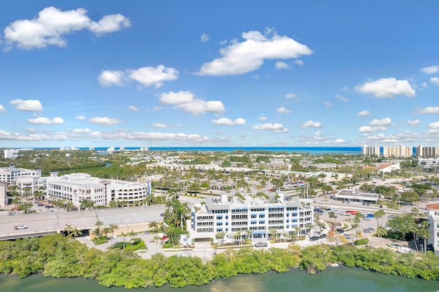 drone / aerial view with a water view and a city view