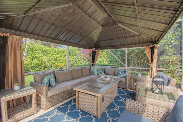 view of patio featuring a gazebo and an outdoor hangout area